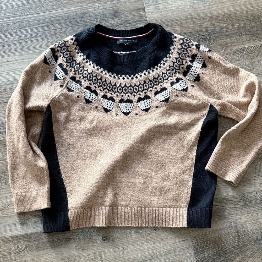 Tommy Hilfiger Women's Black and Tan Sweater sz xl